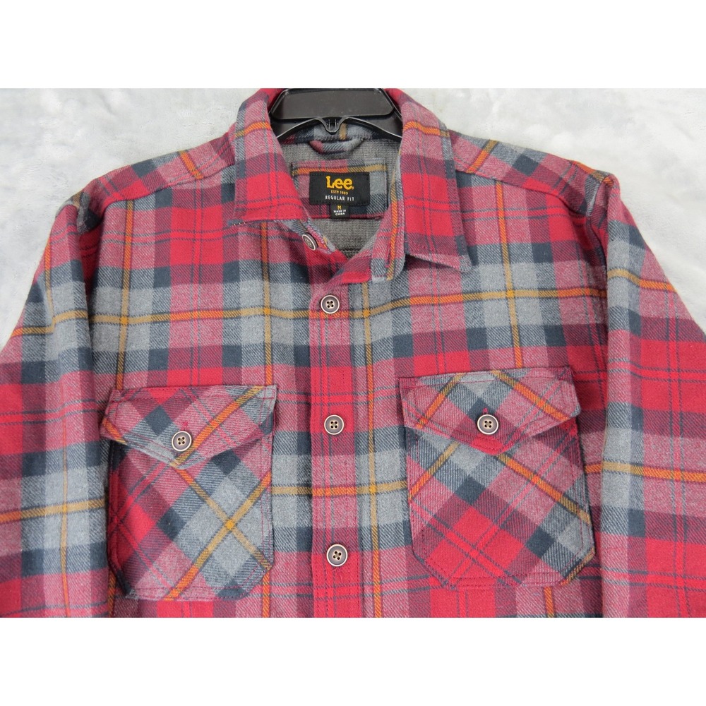 Lee Regular Fit Plaid Flannel Long Sleeve Button Up‎ Shirt Men's M Red heavy